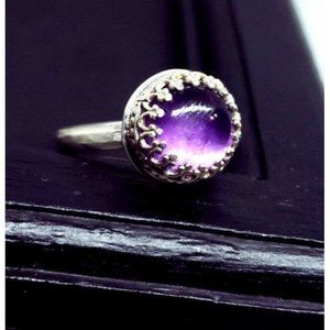 Sterling silver amethyst crystal ring gothic metalwork handmade jewelry